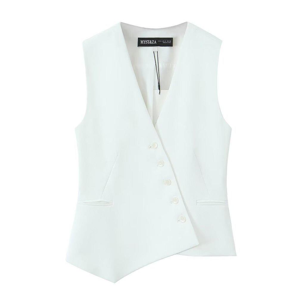 TAOP&ZA Women's Spring/Summer V-Neck Asymmetric Sleeveless Casual Vest