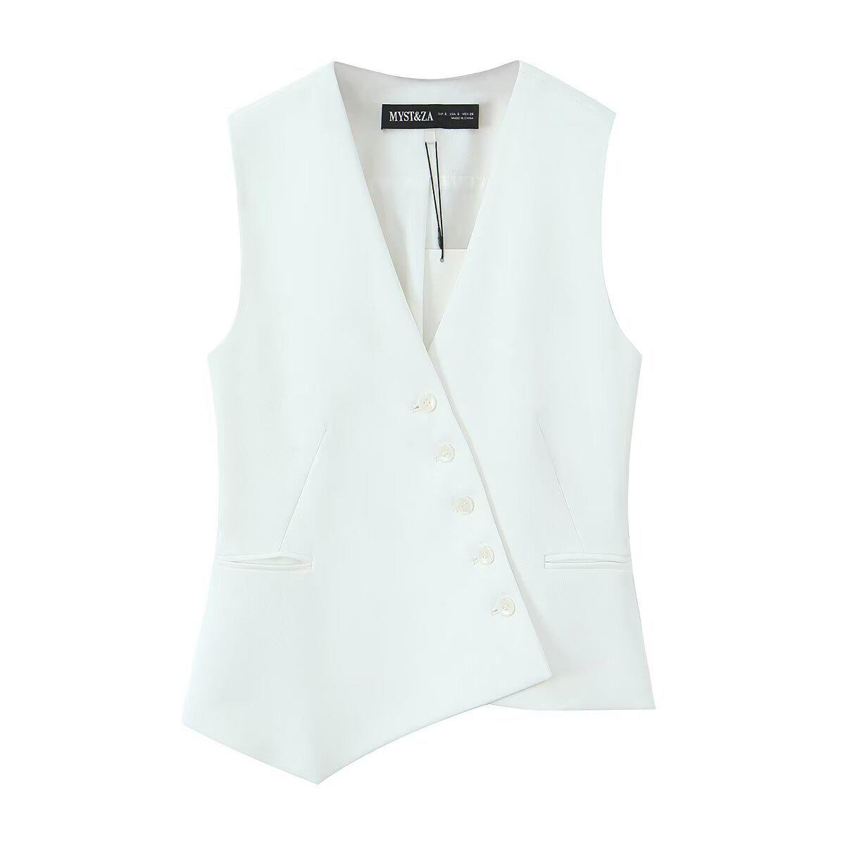 

TAOP&ZA Женский весенне-летний асимметричный жилет без рукавов с V-образным вырезом Extra Small белый