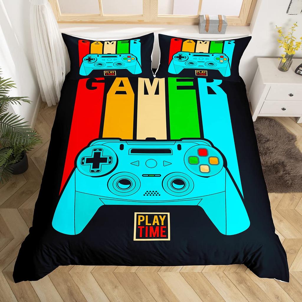 Video Games Bedding Set 3D Headset Headphones Gamer Gamepad Duvet Cover SetBoys Music Quilt SetGaming Controller Bedroom Decor