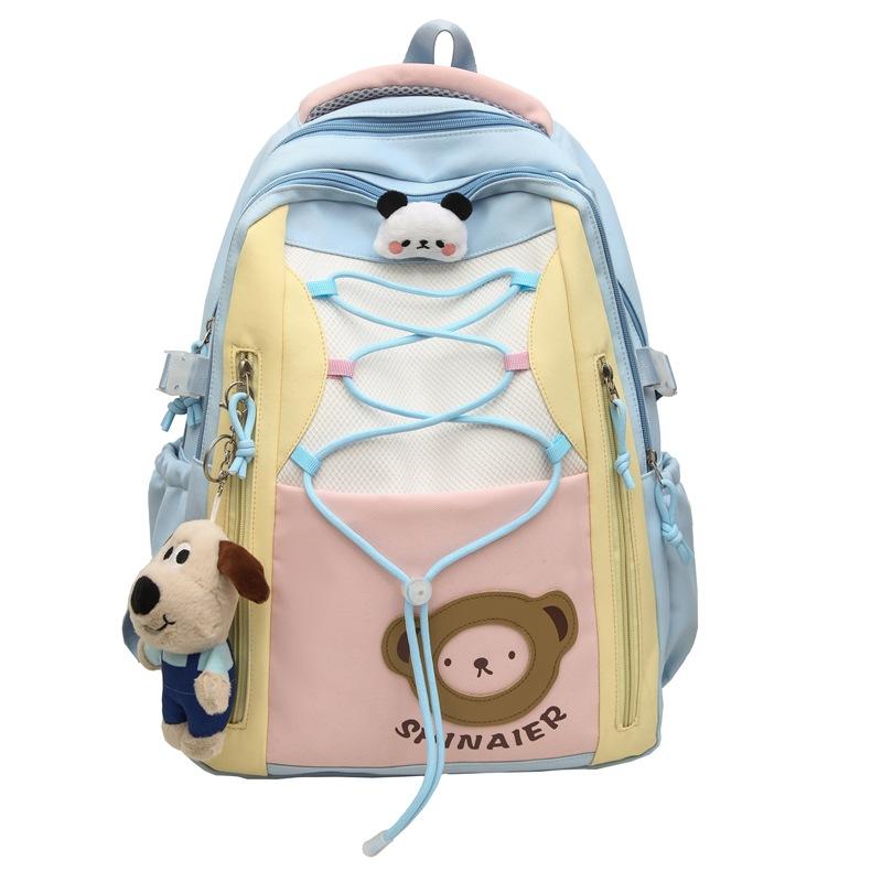 

Contrast Color Backpack Junior High School Student Schoolbag Lightweight Large Capacity Backpack синий
