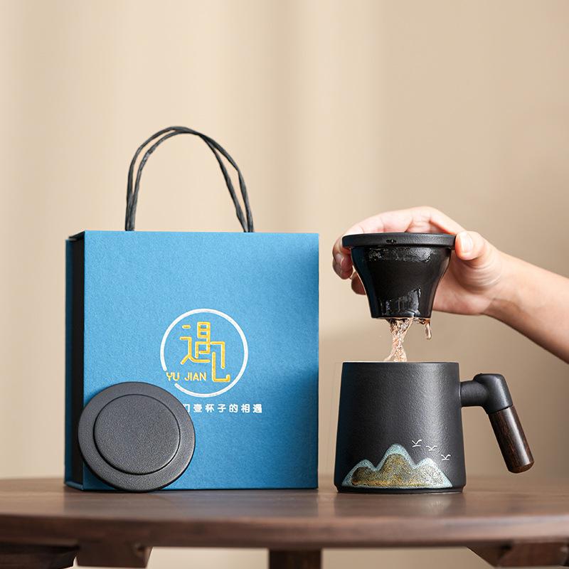 Company Business Coarse Pottery Qingshan Flying Bird Teacup Set Ceramic Office Cup Annual Meeting Gift Practical Souvenir