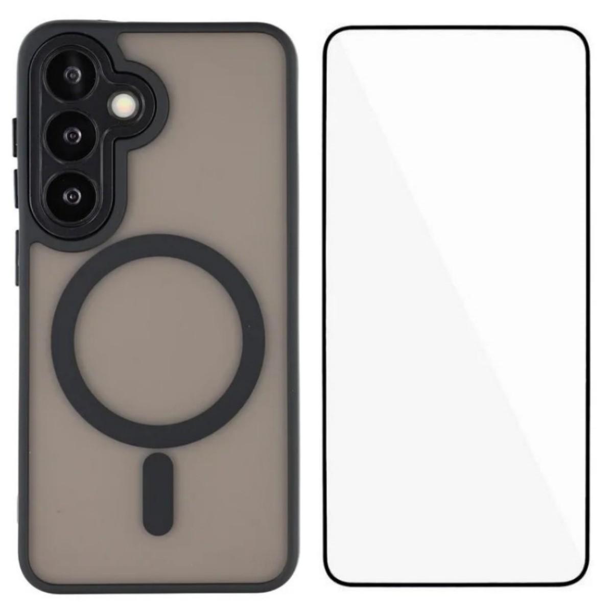 

For Samsung Galaxy S24 FE Case Compatible with MagSafe WANLONFENG QB Series PC TPU Phone Cover with Screen Film Black