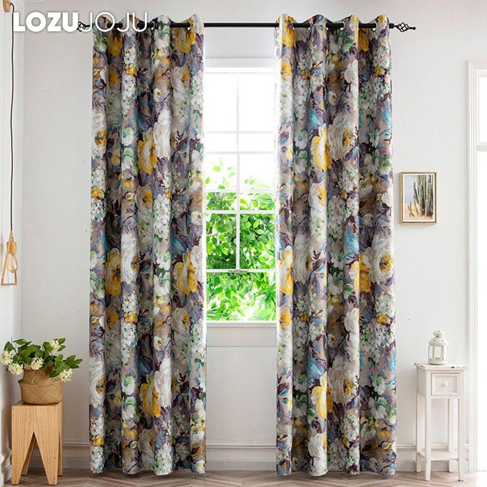 1PC LOZUJOJU 70-80% Blackout Countryside Style Oil Colored Floral Print High-quality Blackout Curtains for Bedroom Living Room Window for Home Decor