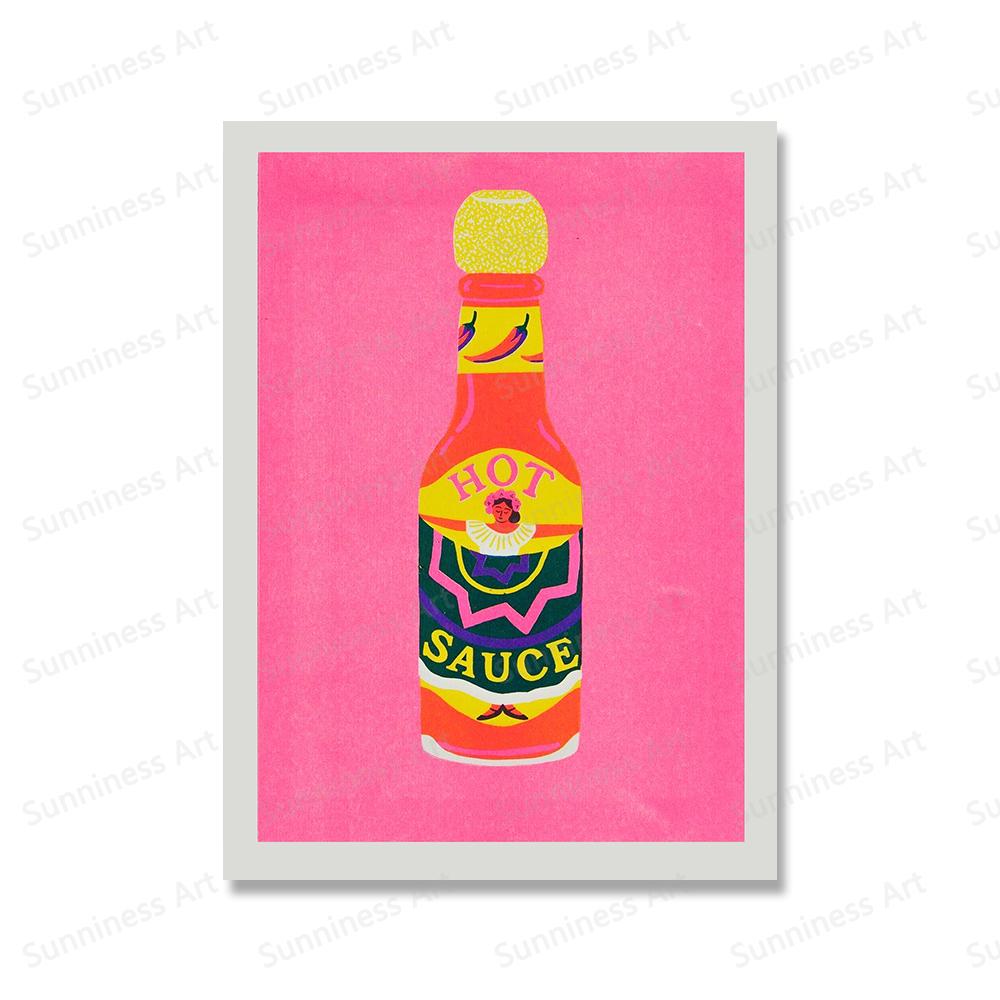 Japanese Hot Chilli Sauce Canned Tomato Wall Art Painting Nordic Poster And Print Risograph Pictures for Living Room Home Decor