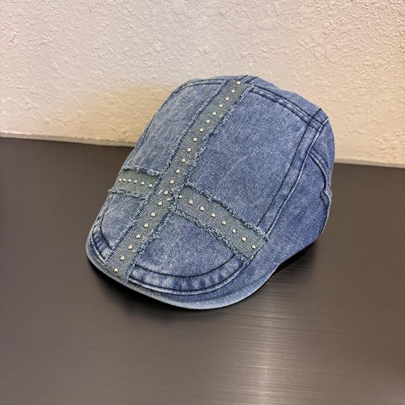 Retro Streetwear Punk Style Denim Baseball Cap For Fall Winter Seasonal Wear