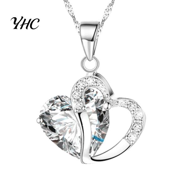 Heart Pendant Necklace Cubic Zirconia Inlaid Jewelry Gift Women Shape Fashion for Daily Life