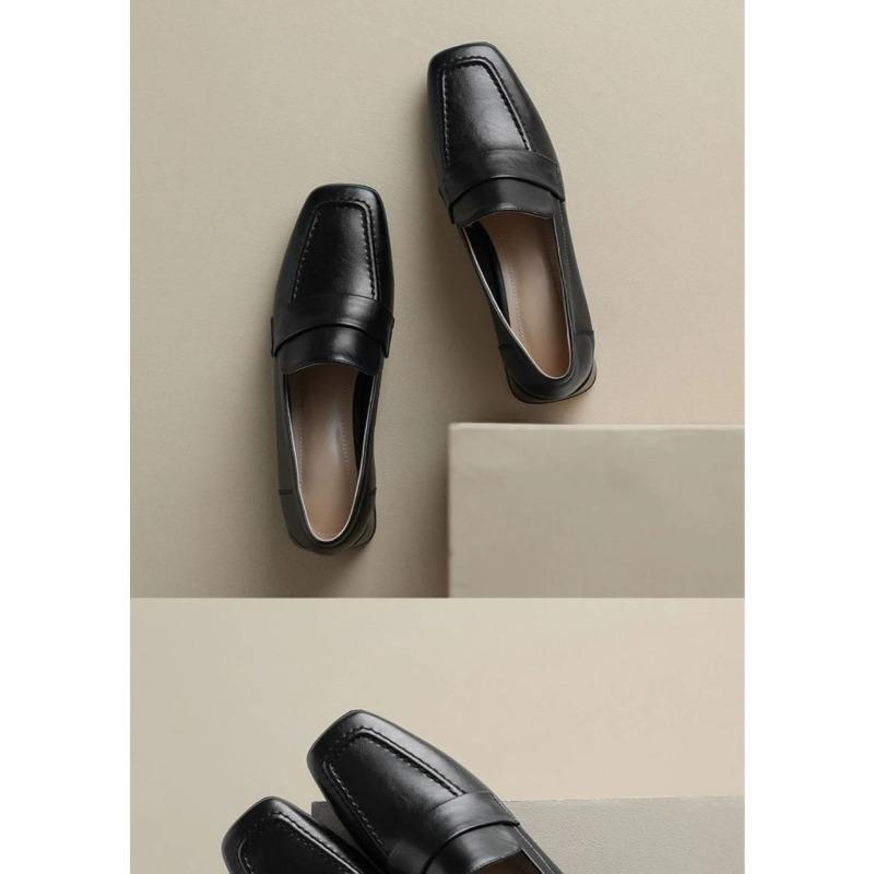Women's Soft Leather Loafers Spring Autumn Soft Slip On Chunky Heel Versatile Loafers Women British Style Shoes