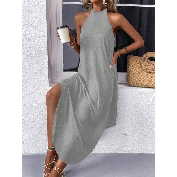 Evropská a americká nová dámská oblečení nezávislá stanice jednobarevná tenká temperamentní dlouhá sukně šaty vesta šle sukně