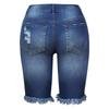 Letní džínové šortky nadměrné velikosti dámské kamínkové se středním pasem roztrhané s třásněmi střapce strečové džínové šortky dámské letní šortky