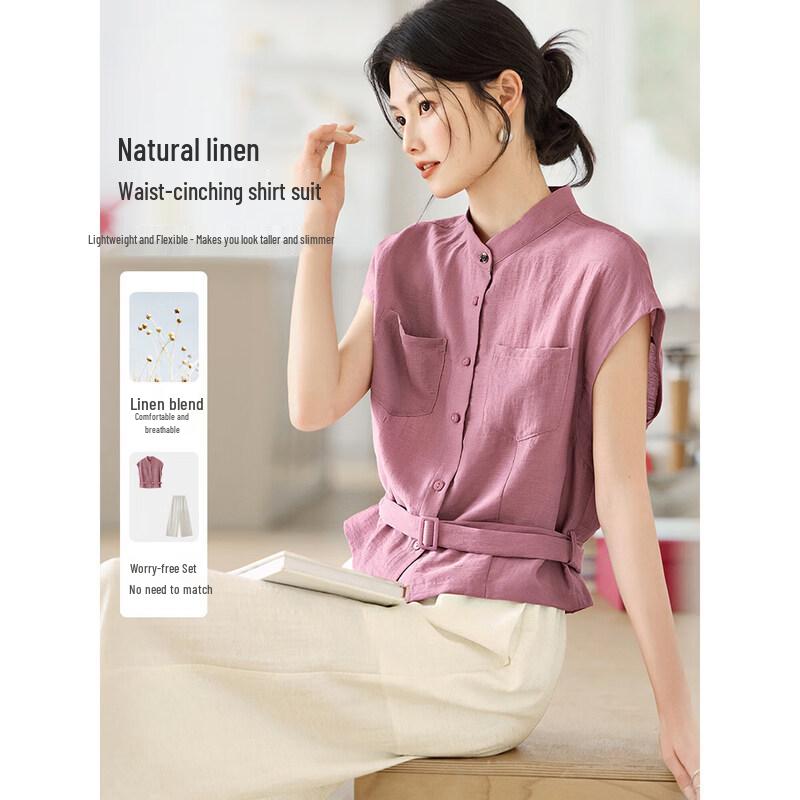 XWI Linen Blend Sleeveless Shirt & Pant Set M