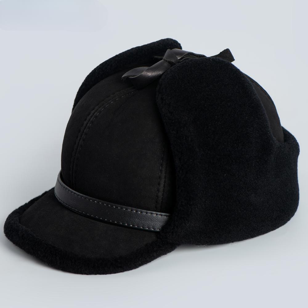 High Quality  Winter Leather Hat Men Fur  Warm Thick Earflaps Bomber Hats Men's Baseball Cap Russian Hat