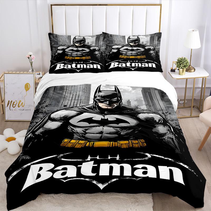 3pcs Batman Hero Bedding Set, Soft Polyester Duvet Cover and Pillowcases Machine Washable Seasons all suitable 93
