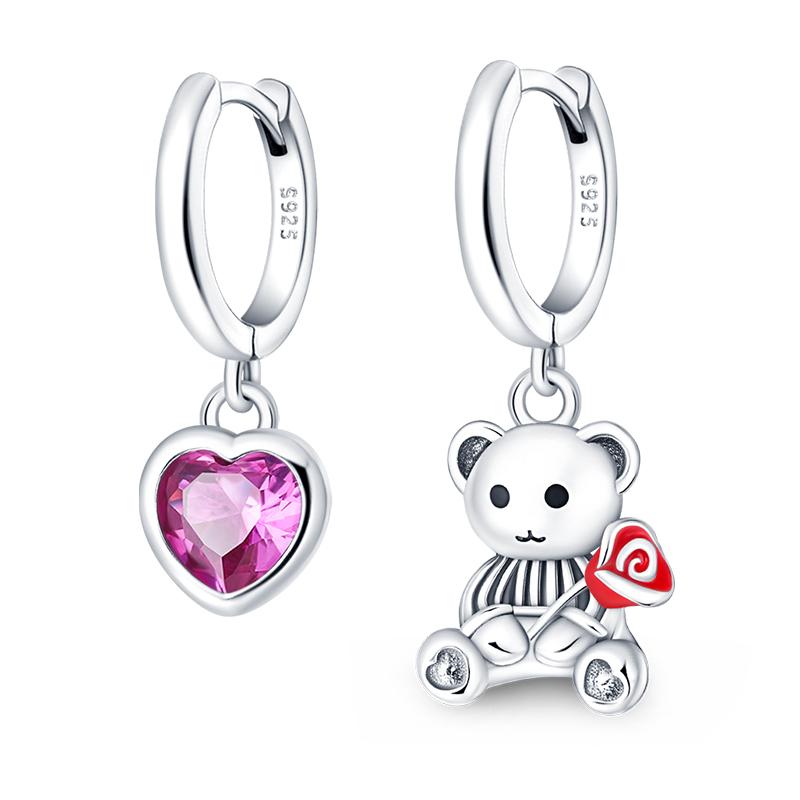 Women's 925 Silver Teddy Bear Rabbit Donut Pink Theme Sweet Romantic Priginal Design Earrings Engagement Party Exquisite Jewelry