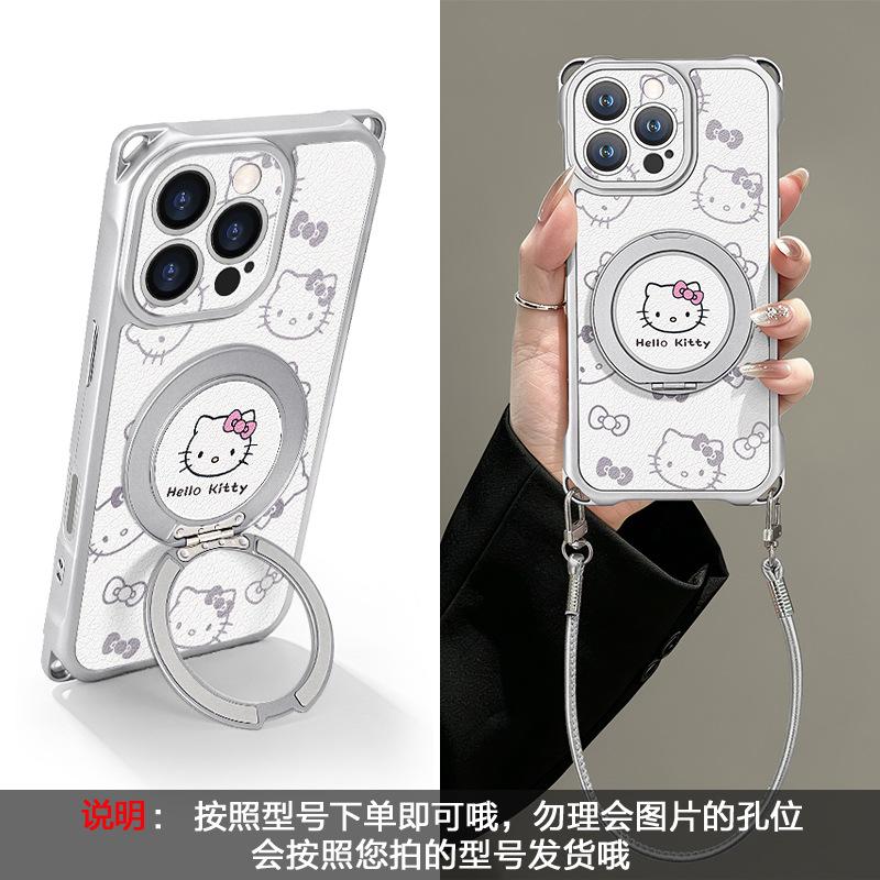 Cute cat suitable for iphone17promax iPhone case 15 four-corner lanyard 16 crossbody 14 bracket 13