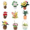 Different Styles 1:12 Dollhouse Miniature Flowers Mini Potted Plant Flower Pot DollHouse Decor Bonsai Model Garden Home Ornament