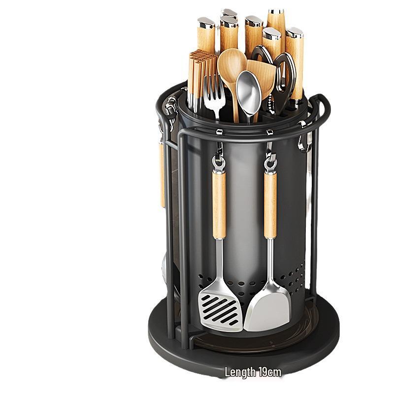 Rotating Kitchen Knife & Utensil Holder - Multifunctional Storage Rack for Knives, Spatulas, Spoons, and Chopsticks.