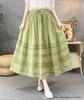 2026 Spring/Summer Women's Romantic Pleated Ramie Skirt with Elastic Waist - Artistic Retro Style