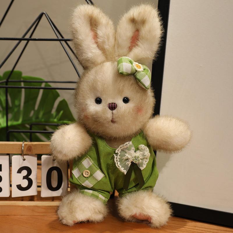 Blue Rabbit Plush Toy Dressed Bunny Doll Stuffed Animal for Kids Girlfriend Birthday Gift