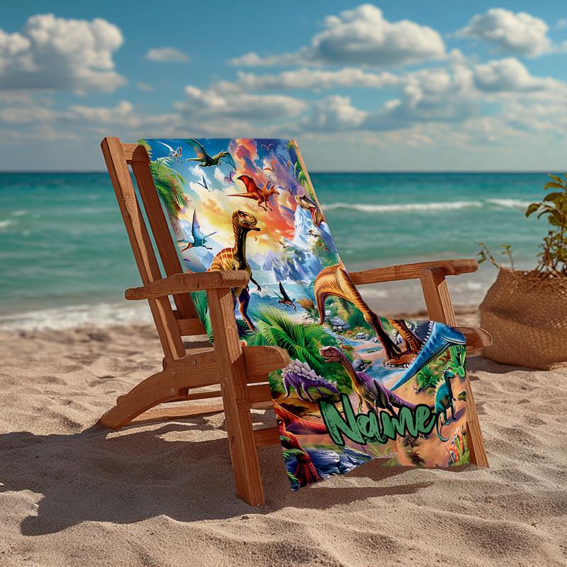 Personalisierbares Ultra-Weiches Strandtuch mit Dinosaurier-Thema, Ideal für Pool - Camping, Tauchen - Perfekter Reisebegleiter, Lebendiges Strandtuch.