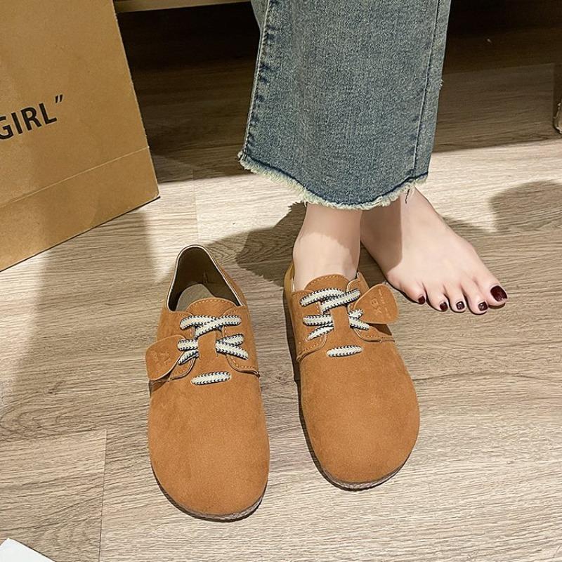 Retro flat lace-up big head woman  spring and autumn puff shoes match flat casual women's single shoes