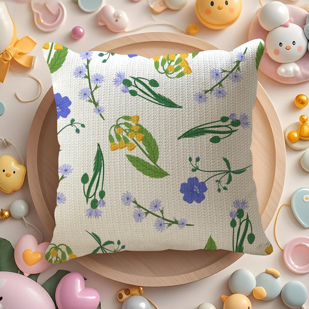 Spring Wildflowers Pillow Case Pattern Printed Pillowcase For Living Room Sofa Cushion Cover  Bedroom Decor