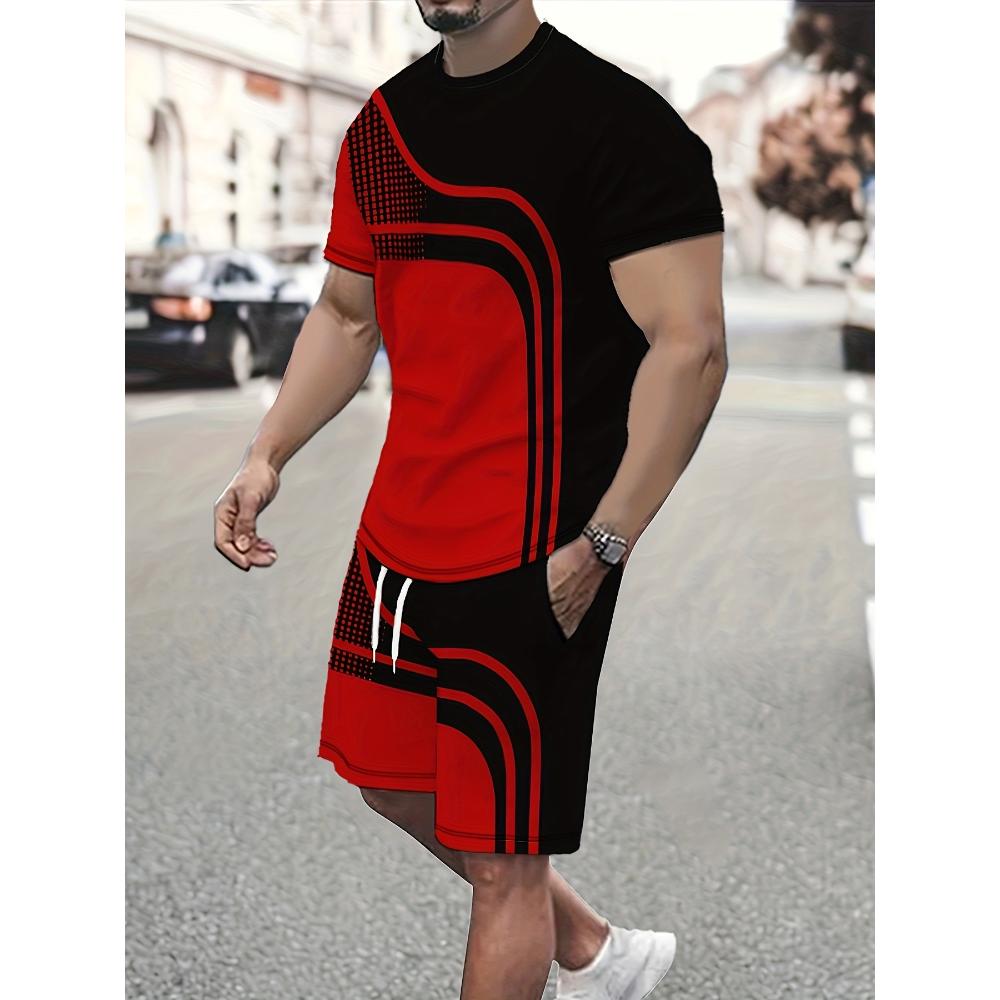 Herren Kurzarm-Shorts-Set Lässiger Mode-Sportanzug Einfache Bequeme Unisex Sportbekleidung
