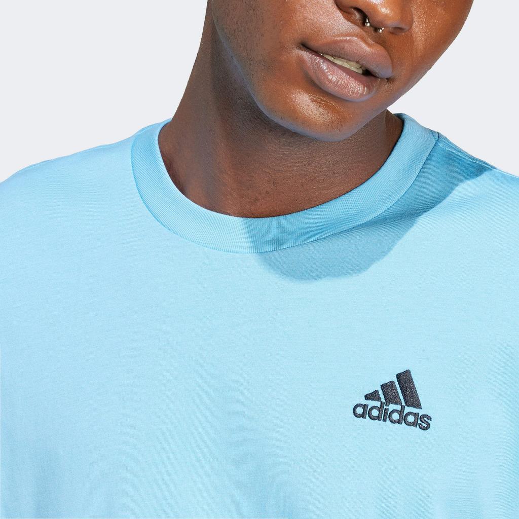 Adidas Solid Logo Breathable Crew Neck Short Sleeve T-Shirt Men Tops Blue IS1317