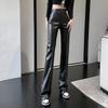 2023 Women's High-Waist Black Leather Wide-Leg Pants: Slim, Casual, and Drape-Effect Trousers