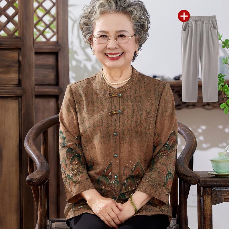 Elderly Women s Summer Stand-Collar Blouse Set 5XL