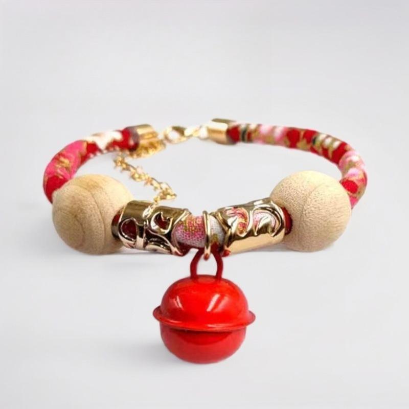 Adjustable Decorative Pet Collar With Bell Floral Fabric Safety Clasp Necklace For Cat Kitten Small Puppy