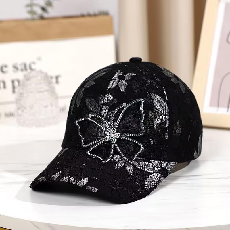 Women's Breathable Butterfly Baseball Cap - Lace Sun Hat with Rhinestone, Street Fashion Peaked Cap for All-match Outfits
