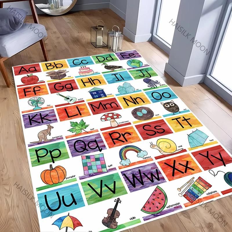 Tapete 3D ABC para Quarto de Crianças, Tapetes Infantis ABC para Chão, Tapete de Brincar com Alfabeto Tapetes Infantis Elementares Pré-escolares com Ilustrações de Animais