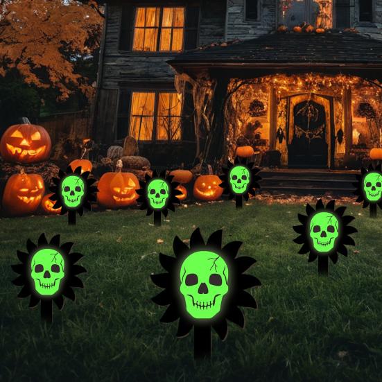 Halloween Yard Stakes Luminous Skeleton Decorative Garden Stakes Wooden Halloween