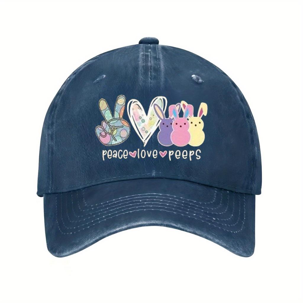 Peace Love Peeps Graphic Baseball Cap Polyester Casual Adjustable Sporty Hat for Men Women
