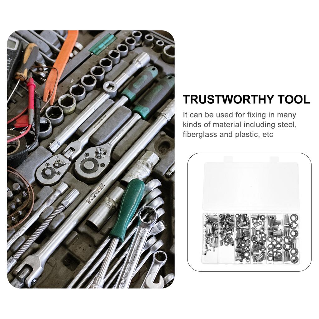 190 Pcs Rivet Nut Pull Cap Insert Flat Head Furniture Riveted Assortment Zinc Silver