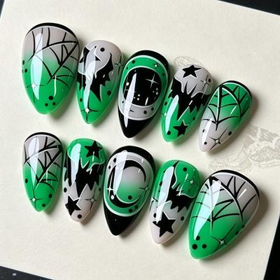 Halloween Spider Web Bat Star Moon Wear Nails Sweet Cool Short Almond Wear Fake Nails