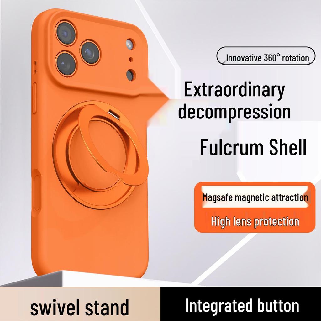 iPhone 17 Pro Max Case: 360° Rotating Magnetic Bracket with Apple 16 Silicone AI Button