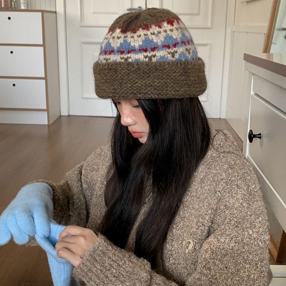Autumn Winter Handmade Woolen Hat Warm Wool Knitted Hat Trendy Knitted Bucket Hat  Women