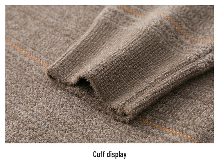 Men's 100% Pure Cashmere Thickened Fleece-Lined Winter Sweater - Solid Color, Round Neck, for Middle-Aged.
