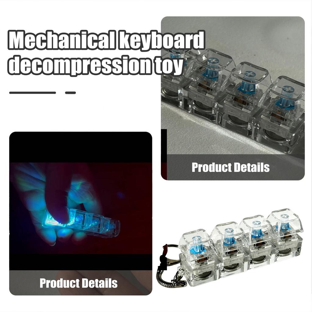 Mechanical Keyboard Luminous Transparent Shaft Decompression Toy, Crystal Keycap High Decompression Toy School Bag Pendant