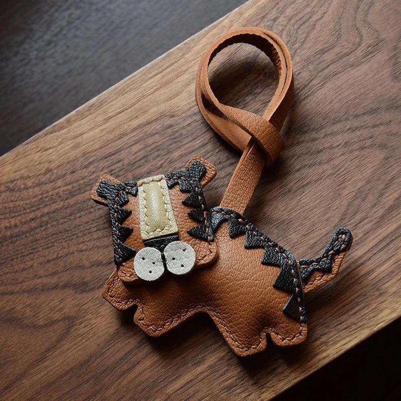 Tiger Bag Pendant Handmade Genuine Leather Keychain Versatile Creative Personality Niche Gift Friends Couple Exquisite Pendant