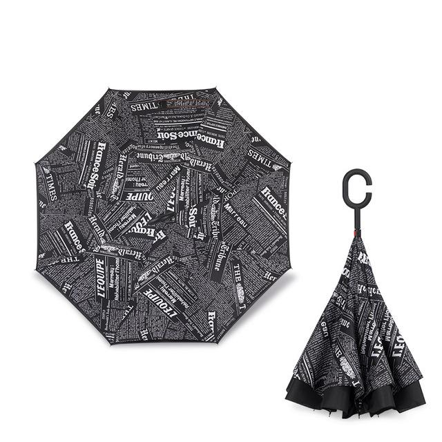 JPZYLFKZL Free Style Creative Long Shank Double Layer Inverted Umbrella Windproof Reverse C-Hook Male Golf Umbrella Reverse