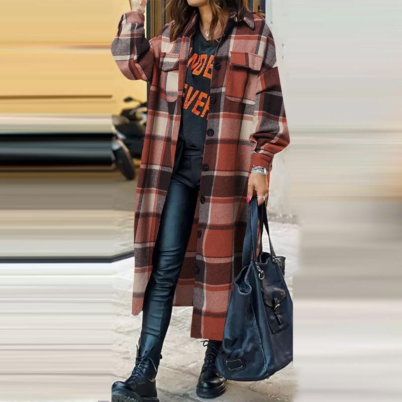 Dámská móda kostkovaný kabát bunda jaro podzim ležérní oblečení s dlouhým rukávem zapínání na knoflíky