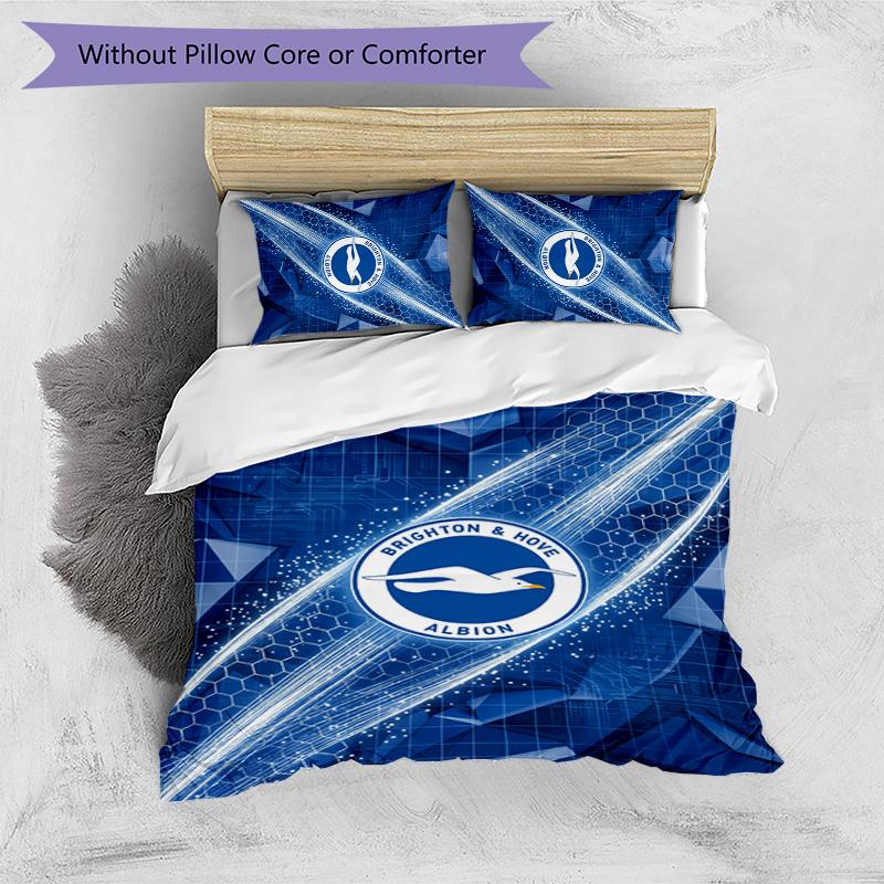Brighton & Hove Albion Football Printed 3 Pieces Bedding Set, Comfortable Skin Friendly Bedroom Duvet Cover Set