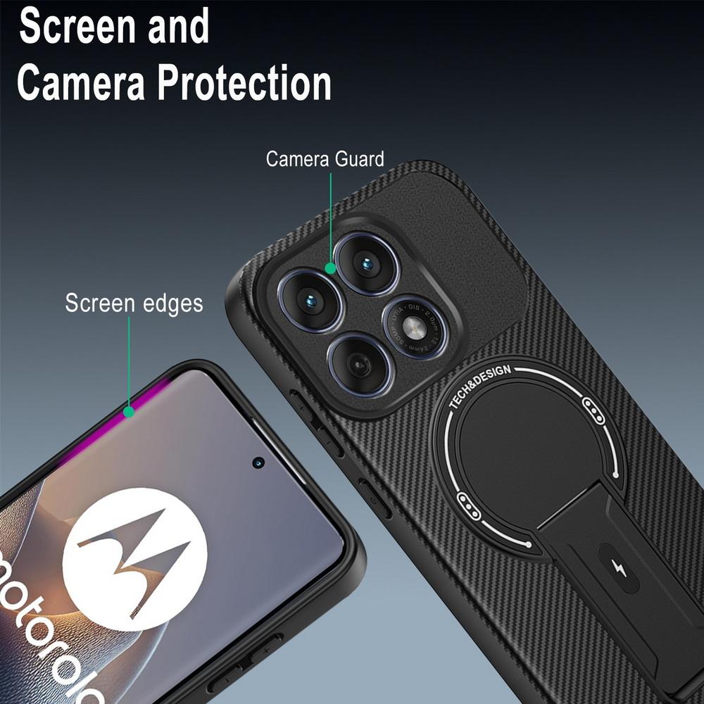 Carbon Fiber Invisible Stand Holder Magnetic Ring Case for Moto Edge 60 Fusion 60s 50 Pro G35 G55 G75 G85 G54 G04 G24 Cover