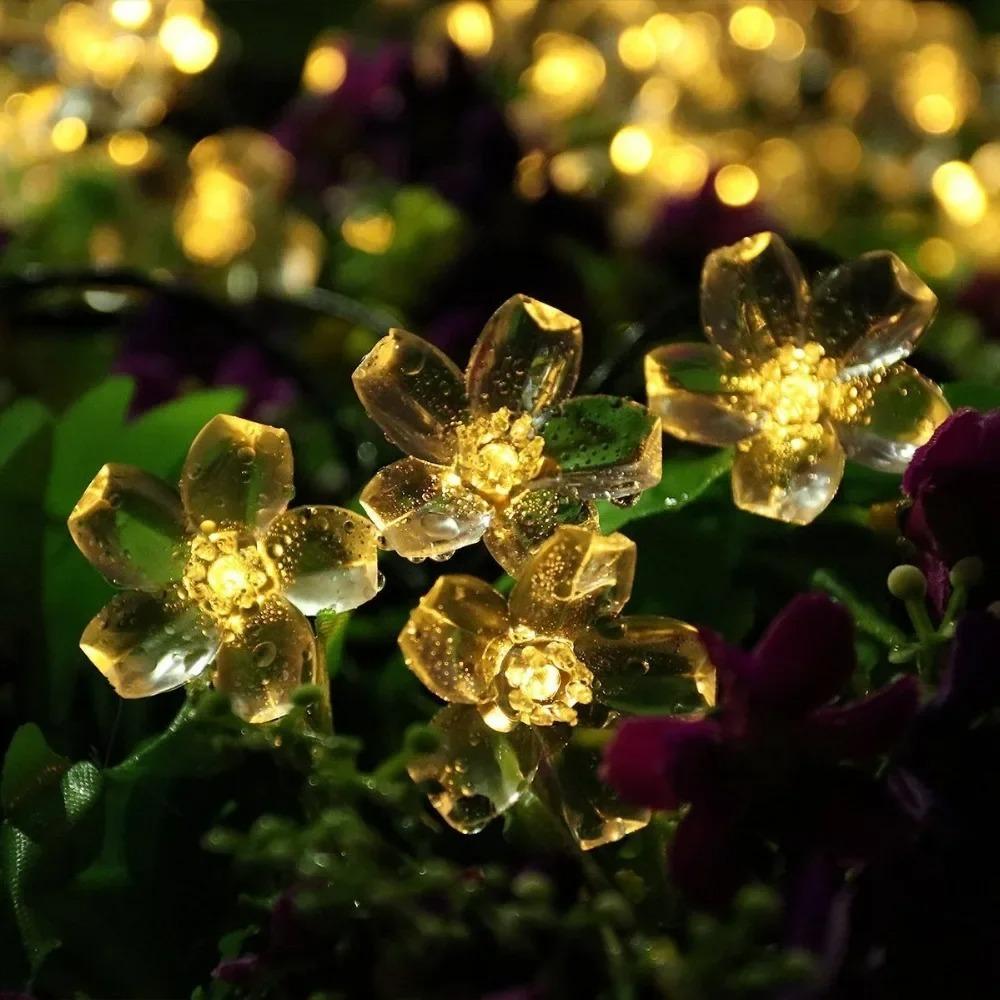 Solar Cherry Garden Flower Lights Battery-operated Garland Solar Outdoor Waterproof Lawn Pathway Christmas Decoration