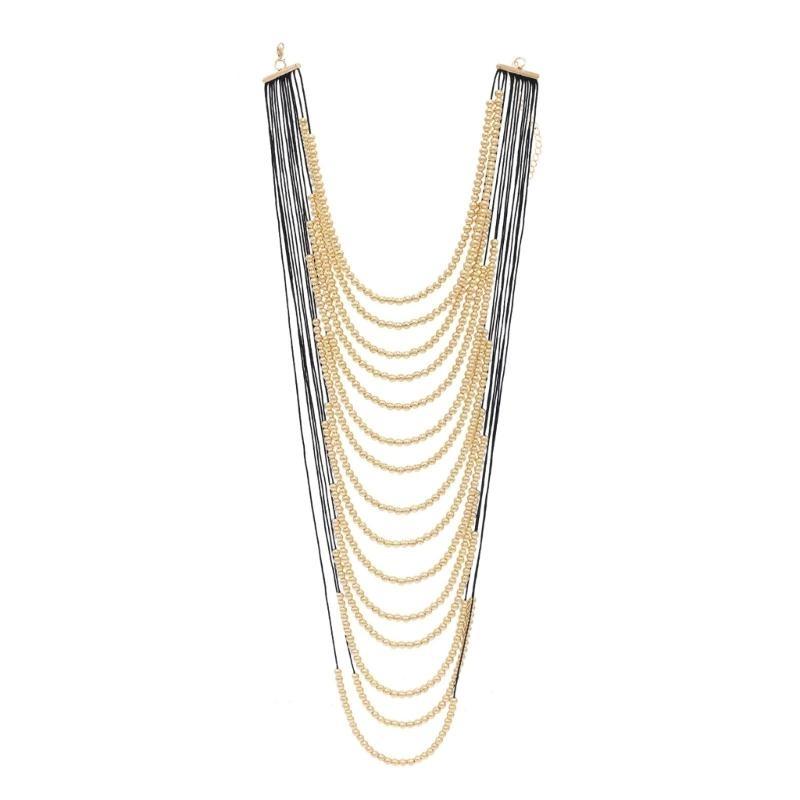 A52E Fashionable Layered Necklace with Beaded Chain Long Neckchain for Everyday Wear