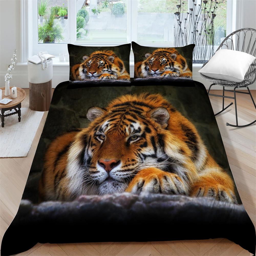 Bedding Clothes Tiger Print Duvet Cover Set Polyester Men Single Double Size Home Textiles Soft Quilt Cover Pillowcase