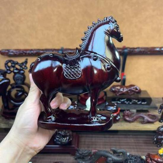 Ebony Wood Tang Horse 20cm Zodiac Carving Ornament Tea Pet Item