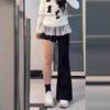 Women's High-Waist Black Micro-Flare Non-Stick Jeans - Plus Size, Wide Leg, Floor-Length, Autumn Collection